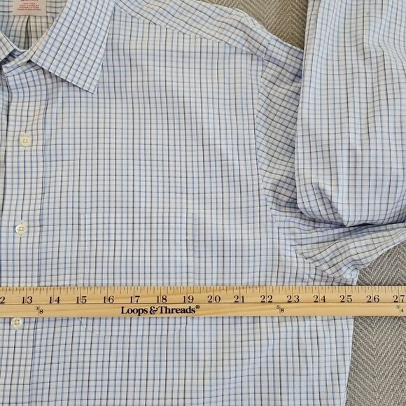 Brooks Brothers Madison Shirt Men's 17 - 36 Non-Iron Blue Checkered Long Sleeve - Picture 10 of 15